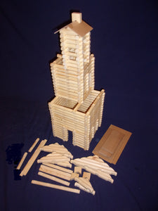 Log Cabin Building set, 250 pieces, handmade, in sturdy plastic tub