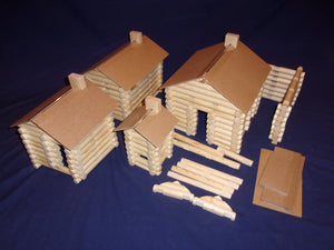 Log Cabin Building set, 250 pieces, handmade, in sturdy plastic tub