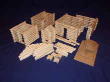 Load image into Gallery viewer, Log Cabin Building set, 250 pieces, handmade, in sturdy plastic tub
