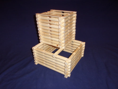 3 and 4-notch cabin-building logs, 64-pieces, handmade